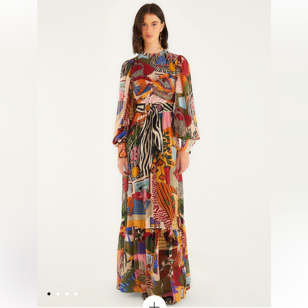 FARM RIO Tropical Multicolor Long Sleeve Maxi Dress